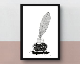Ink and Quill | A5 print | imaginative artwork | original illustration of the classic early education writing tools