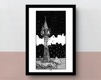 Rapunzel's Tower | A5 or A4 print | imaginative artwork | original illustration inspired by the animated film