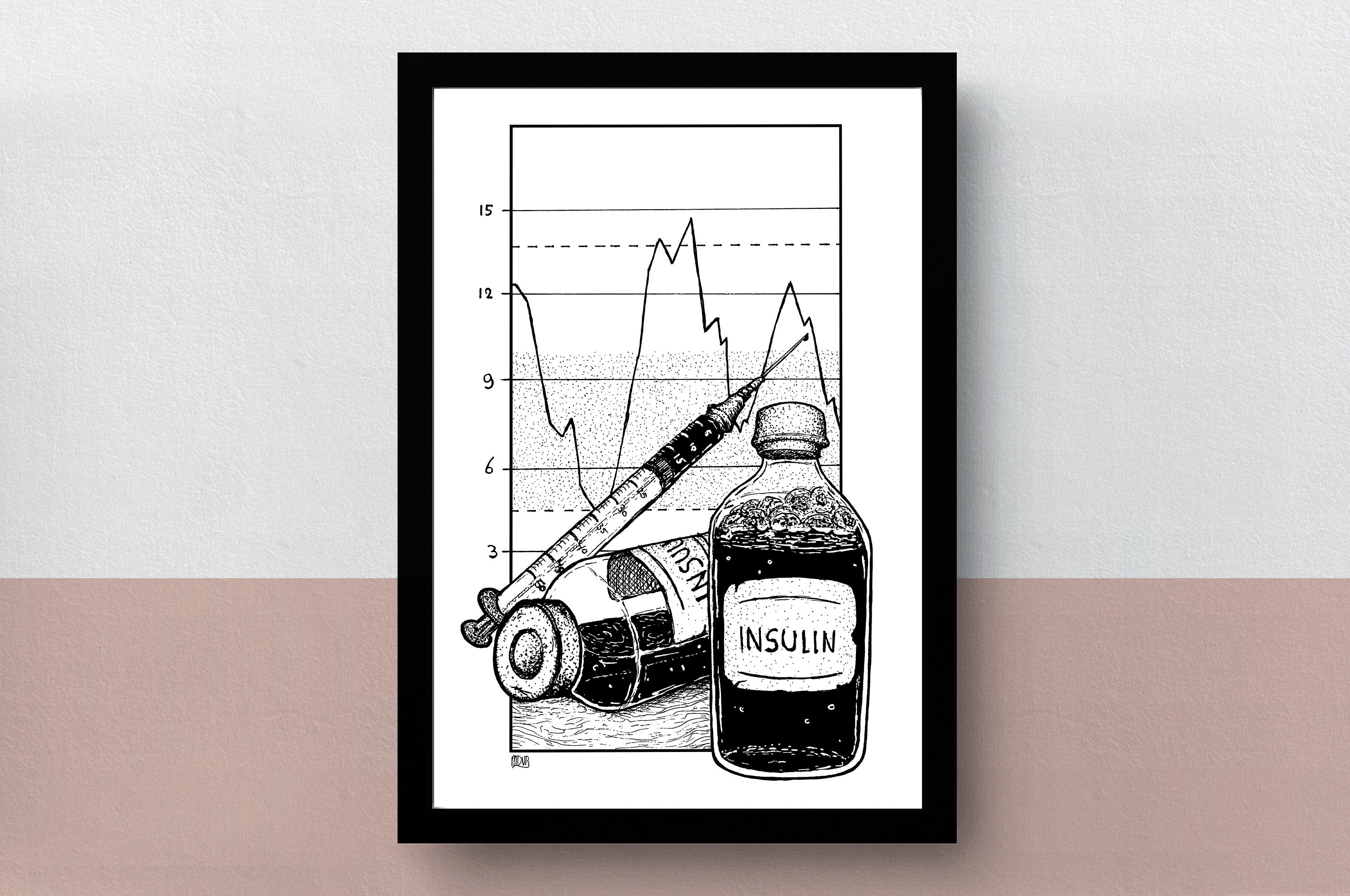 Living with diabetes | A5 or A4 print | A3 poster | imaginative artwork | original illustration of daily life as a type 1 diabetes patient