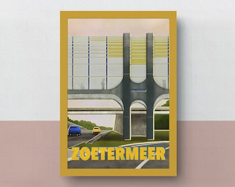 Zoetermeer Mandelabrug vintage travel poster| A5 of A4 print | original design | souvenir | Netherlands | Sweet Lake City | Dutch New Town