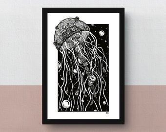 Insulin Jellyfish | A5 or A4 print | A3 poster | imaginative artwork | illustration of a jellyfish which consists of diabetes medicine