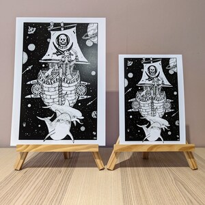 Space Pirates A5 or A4 print imaginative artwork original illustration of two space pirates and dolphins travelling through space image 4