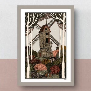 The Post Mill A4 double-sided print imaginative artwork original illustration of an authentic Dutch windmill image 2