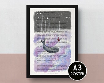 The Whale and the Petunia on text | Hitchhiker's Guide to the Galaxy | A3 poster | imaginative artwork | illustration of the book