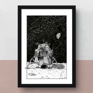 Mondlander | A5- oder A4-Druck | A3-Plakat | Kunstwerk | Originalillustration des NASA-Fahrzeugs, das 1969 auf dem Mond landete