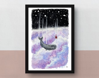 The Whale and the Petunia | Hitchhiker's Guide to the Galaxy | A5 or A4 print | A3 poster | artwork | illustration inspired by the book
