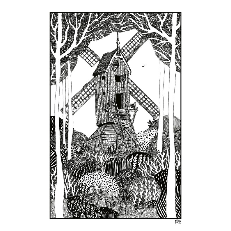 The Post Mill A4 double-sided print imaginative artwork original illustration of an authentic Dutch windmill image 7