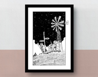 Flame in the Flood | A5 or A4 print | imaginative artwork | original illustration of the cool indie video game adventure