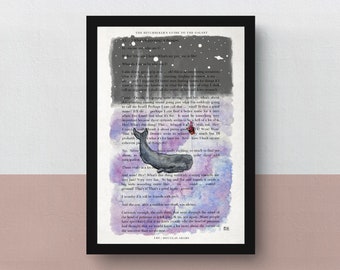 The Whale and the Petunia on text | Hitchhiker's Guide to the Galaxy | A5 or A4 print | imaginative artwork | illustration inspired by book