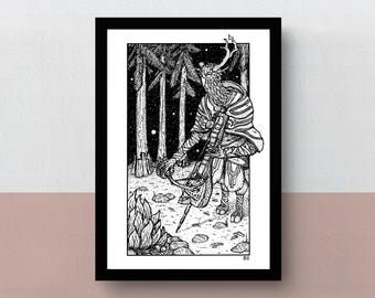 The Prisoner | A5, A4 or A3 poster | Outer Wilds | original illustration of the mysterious inhabitant of the Stranger in Echoes of the Eye
