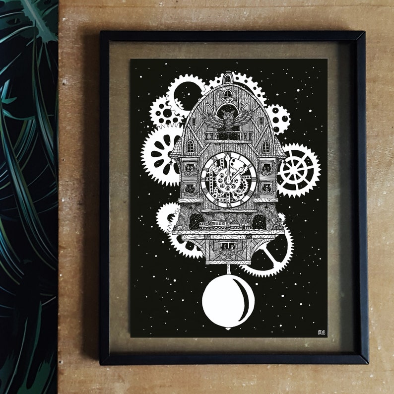 Cuckoo Clock A4 Print A3 Poster Imaginative Artwork Illustration of an