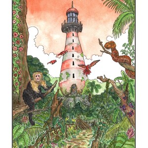 Lost Lighthouse in the Tropics A5 or A4 print imaginative artwork original illustration of a lost lighthouse in the jungle image 3
