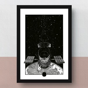 Hubble-Weltraumteleskop | A5-, A4-Druck oder A3-Poster | Kunstwerk | Originalillustration des beeindruckenden NASA-Weltraumteleskops von 1990