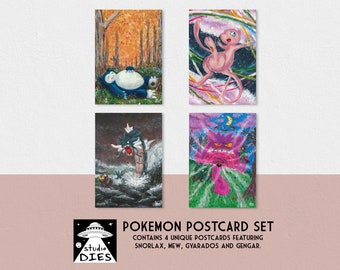 Pokémon postcards | A6 cards | Snorlax | Mew | Gengar | Gyarados | Pokémon trading cards TCG