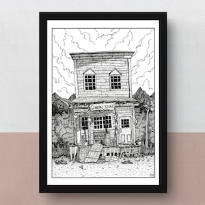 Gemischtwarenladen | A4-Druck | A3-Poster | Spielgrafik | Originalillustration eines Westernladens im Videospiel Red Dead Redemption