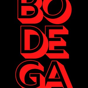 May include: Red and black stylized text that reads "BODEGA" in all caps.