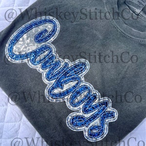 COWBOYS SHORT SLEEVE Sparkly Glitter Sequin Applique, Embroidered, Gameday, Sportswear, School Mascot, Spirit Wear, Fan Gear, Stadium Wear