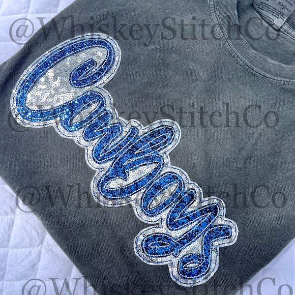 COWBOYS SHORT SLEEVE Sparkly Glitter Sequin Applique, Embroidered, Gameday, Sportswear, School Mascot, Spirit Wear, Fan Gear, Stadium Wear