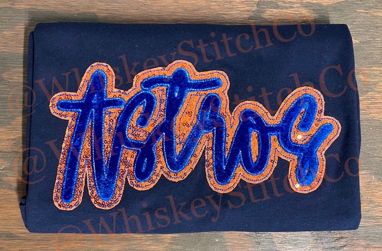 ASTROS KORTE MOUW Sprankelende glitter pailletten appliqué geborduurd gameday, T-shirt, schoolmascotte, schoolgeest, moeder juichen