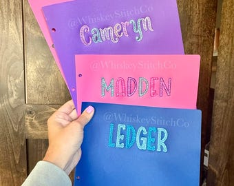 Personalized Embroidered Folder – Custom Name School Folder – Back to School Supplies – Kids Classroom Organization – Cute & Durable