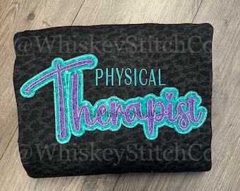 THERAPIST SHORT SLEEVE Sparkly Glitter Sequin Applique Embroidered Gameday, T-shirt, School Mascot, School Spirit, Cheer Mom