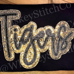 Tigers SHORT SLEEVE Sparkly Glitter Sequin Applique, Embroidered, Gameday, T-shirt, School Mascot, Spirit Wear, Fan Gear, Stadium Wear