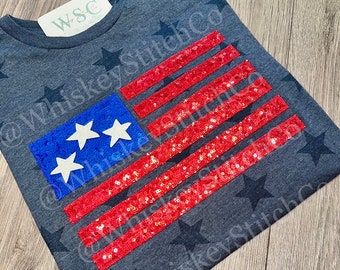 TODDLER amerikanische Flagge Pailletten Sparkly gestickte Applikation 4. Juli Gedenktag, Unabhängigkeitstag gestickte Applikation Rot, Weiß und Blau