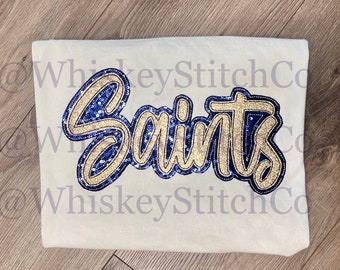 Saints SHORT SLEEVE Sparkly Glitter Sequin Applique, Embroidered, Gameday, T-shirt, School Mascot, Spirit Wear, Fan Gear, Stadium Wear