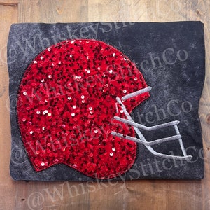 GAMEDAY Big Football Helmet Sparkly Football Tailgate Embroidered Sequin Appliqué SHORT SLEEVE Tshirt