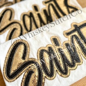 Saints SHORT SLEEVE Sparkly Glitter Sequin Applique, Embroidered, Gameday, T-shirt, School Mascot, Spirit Wear, Fan Gear, Stadium Wear