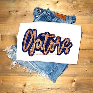 GATORS SHORT SLEEVE Sparkly Glitter Sequin Applique, Embroidered, Gameday, Sportswear School Mascot, Spirit Wear, Fan Gear, Stadium Wear