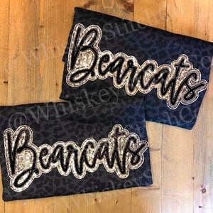 BEARCATS SHORT SLEEVE Sparkly Glitter Sequin Applique, Embroidered, Gameday, Sportswear,  School Mascot, Spirit Wear, Fan Gear, Stadium Wear