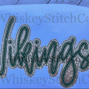 VIKINGS SHORT SLEEVE Sparkly Glitter Sequin Applique, Embroidered, Gameday, Sportswear School Mascot, Spirit Wear, Fan Gear, Stadium Wear