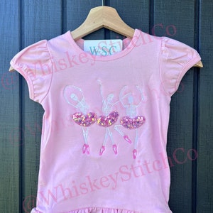 Skeleton Ballerina, Kid&#39;s Ruffle Sleeve, Short Sleeve, Sparkly, Embroidered Applique Halloween Shirt