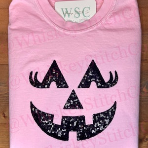 Pumpkin Face, Halloween Shirt, Pumpkin Shirt, Sparkly Pumpkin, Sparkly Mommy and Me, Embroidered Applique Halloween Shirt,