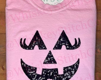 Pumpkin Face, Halloween Shirt, Pumpkin Shirt, Sparkly Pumpkin, Sparkly Mommy and Me, Embroidered Applique Halloween Shirt,