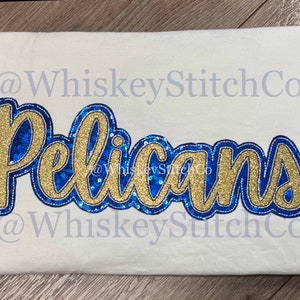 PELICANS KORTÄRMAD T-shirt Glittrig Glitter Paljettapplikation, Broderad, Matchdag, Sportkläder, Skolmaskot, Andlighetskläder, Fanutrustning