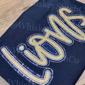Lions SHORT SLEEVE Sparkly Glitter Sequin Applique Embroidered, Gameday, Sportswear, T-shirt, School Mascot, Spirit Wear, Fan, Stadium Wear