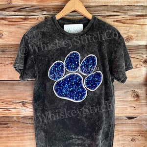 Cougar Paw Print Sparkly, Glitter, Sequin, Applique, Embroidered, Gameday, School Spirit, T-shirt, School Mascot, , Fan Gear, Stadium Wear