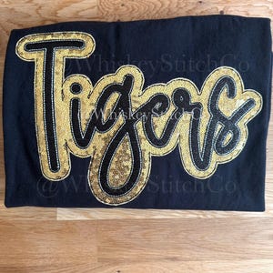 Tigers SHORT SLEEVE Sparkly Glitter Sequin Applique, Embroidered, Gameday, T-shirt, School Mascot, Spirit Wear, Fan Gear, Stadium Wear