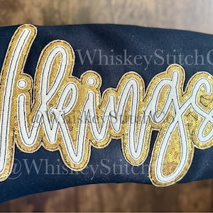VIKINGS SHORT SLEEVE Sparkly Glitter Sequin Applique, Embroidered, Gameday, Sportswear School Mascot, Spirit Wear, Fan Gear, Stadium Wear