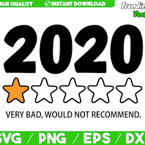 以下が含まれることがあります： 2020年と1つ星の評価を示す白黒のグラフィックデザイン。テキスト「VERY BAD, WOULD NOT RECOMMEND.」は評価の下にあります。