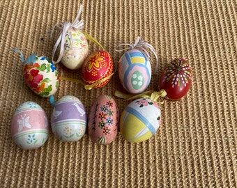 9 Vintage Handpainted Colorful Easter Egg Lot 5 Wooden & 4 Real Egg Assortment