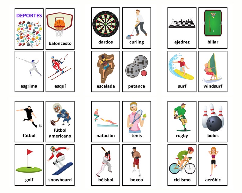 64 Spanish Sports Vocabulary Flashcards Learning Spanish Homeschool