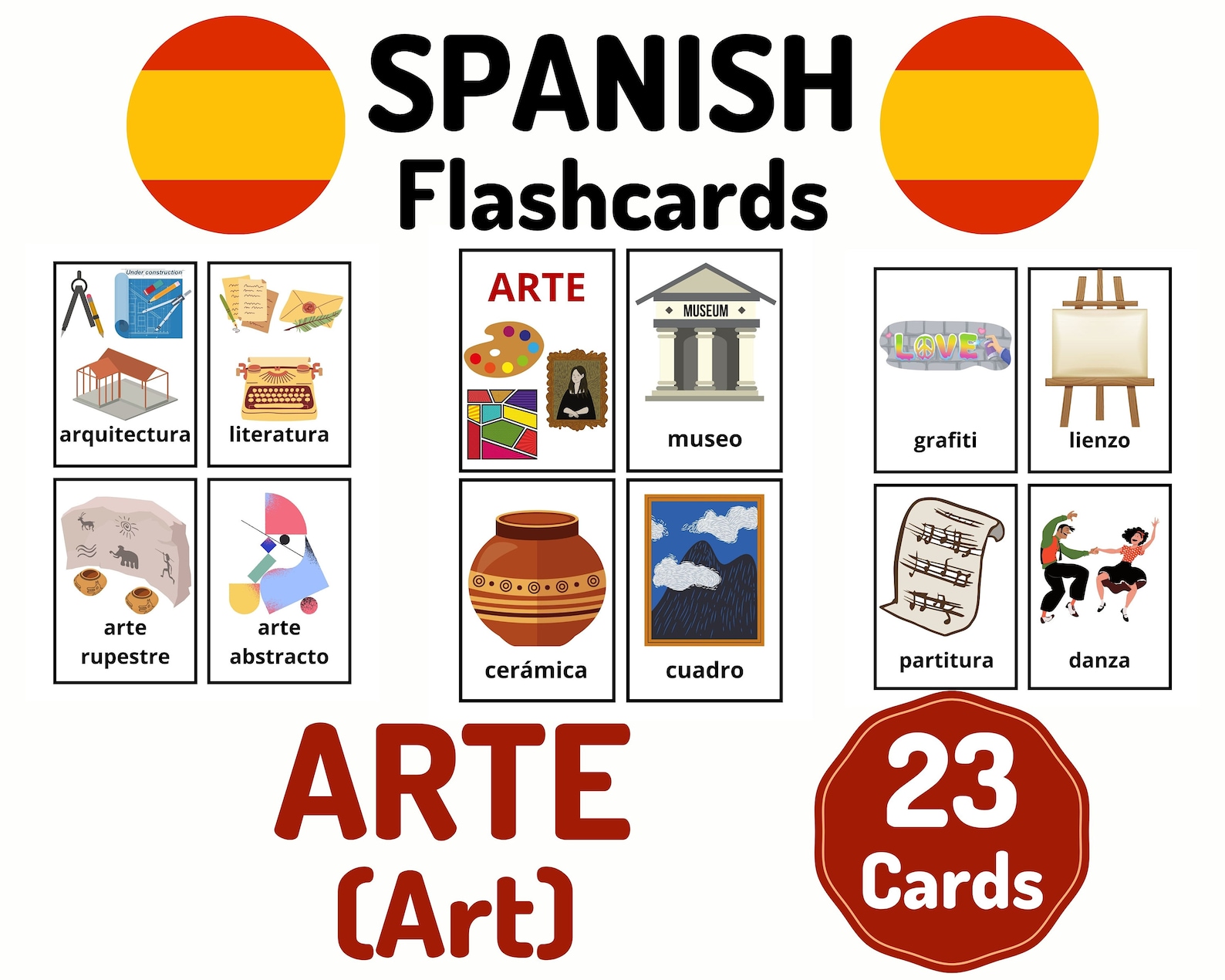 23 Spanish Art Vocabulary Flashcards Learning Spanish Etsy