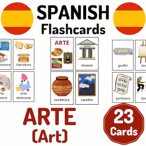 23 Spanish Art Vocabulary Flashcards - Learning Spanish - Homeschool Distance Learning - Spanish Card Set - Educational Flash Cards