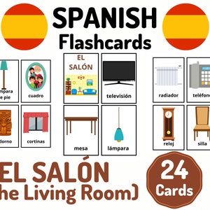 24 Spanish Living Room Vocabulary Flashcards - Learning Spanish - Homeschool Distance Learning - Spanish Card Set - Educational Flash Cards