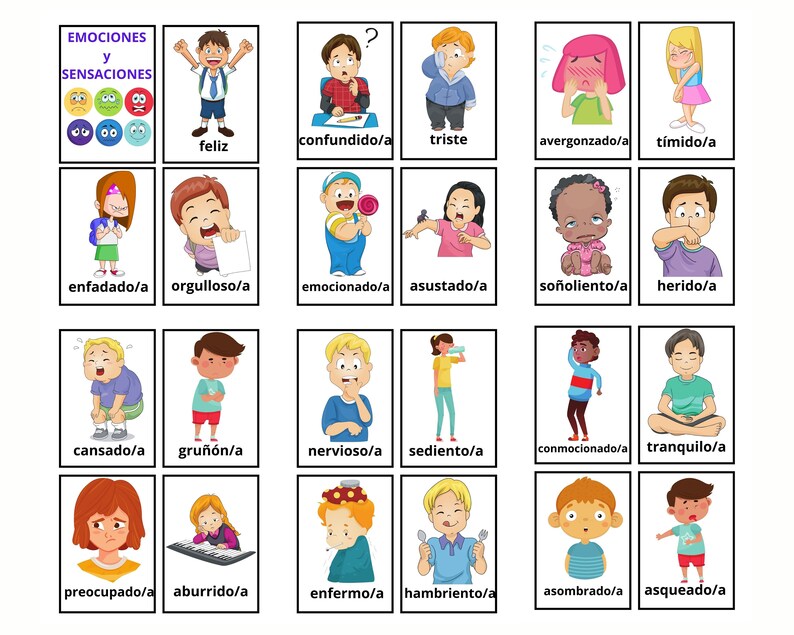 34 Tarjetas didácticas de vocabulario de emociones en español ...