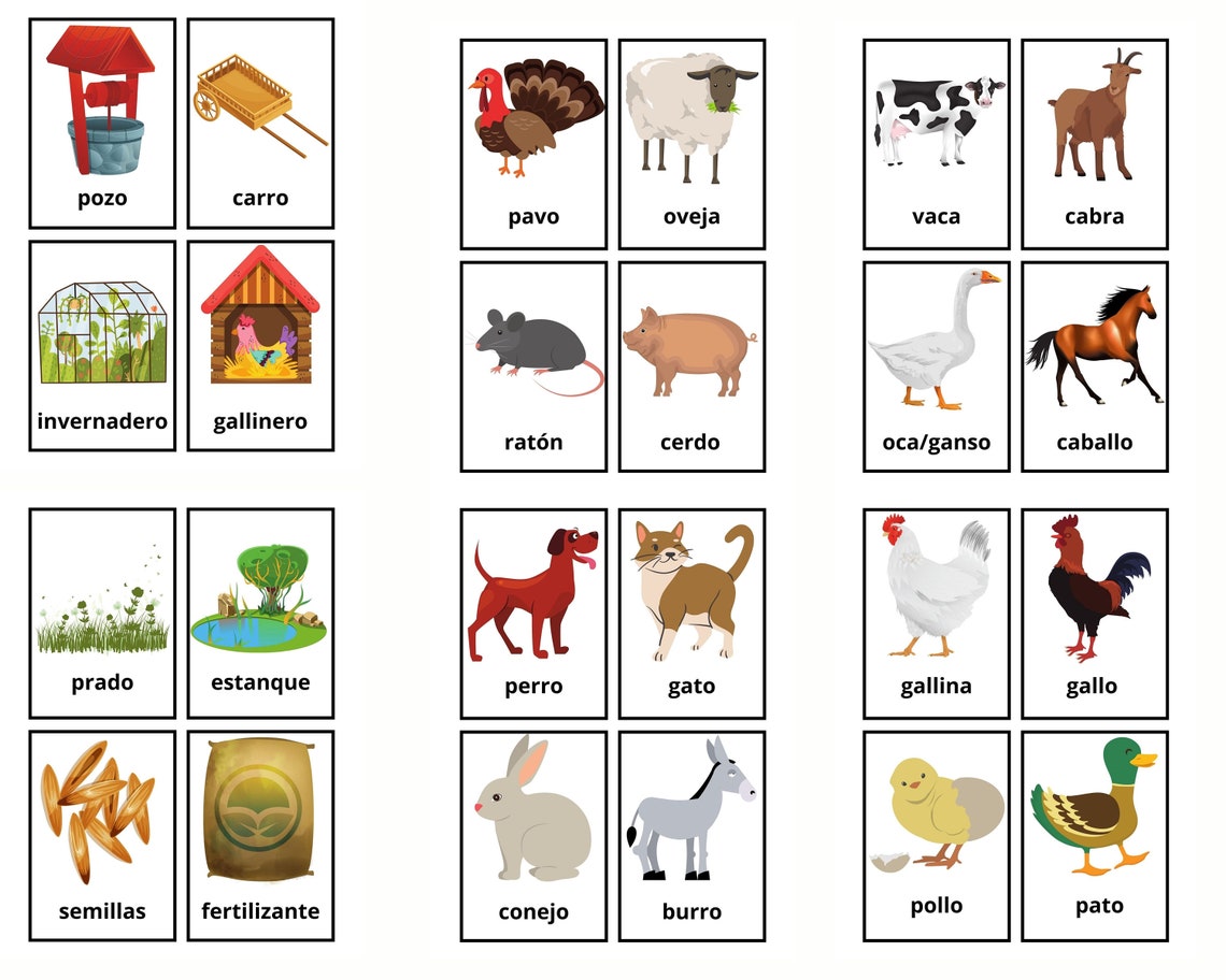 49 Spanish Farm Vocabulary Flashcards Learning Spanish Homeschool