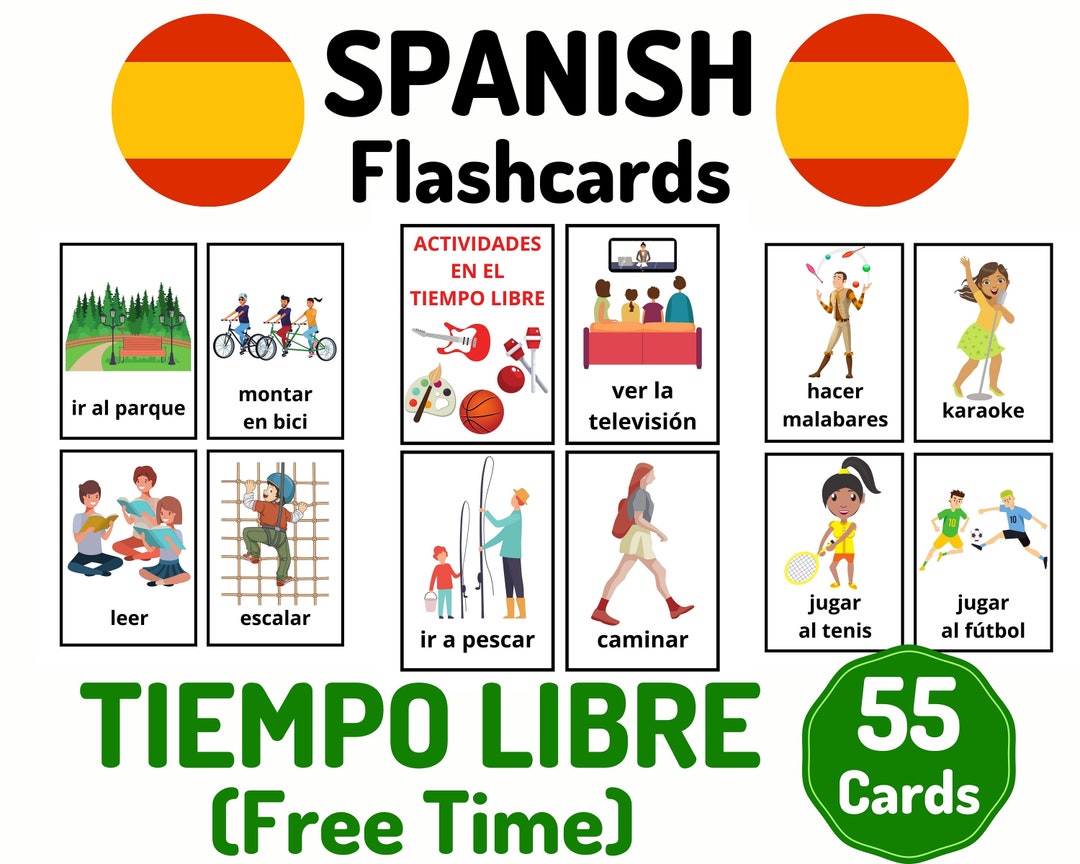 55 Spanish Free Time Vocabulary Flashcards Learning Spanish Homeschool